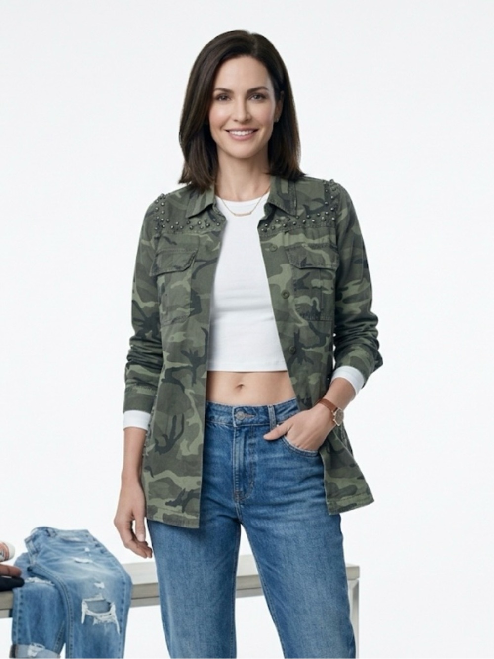 Zara camouflage rhinestones jacket XS